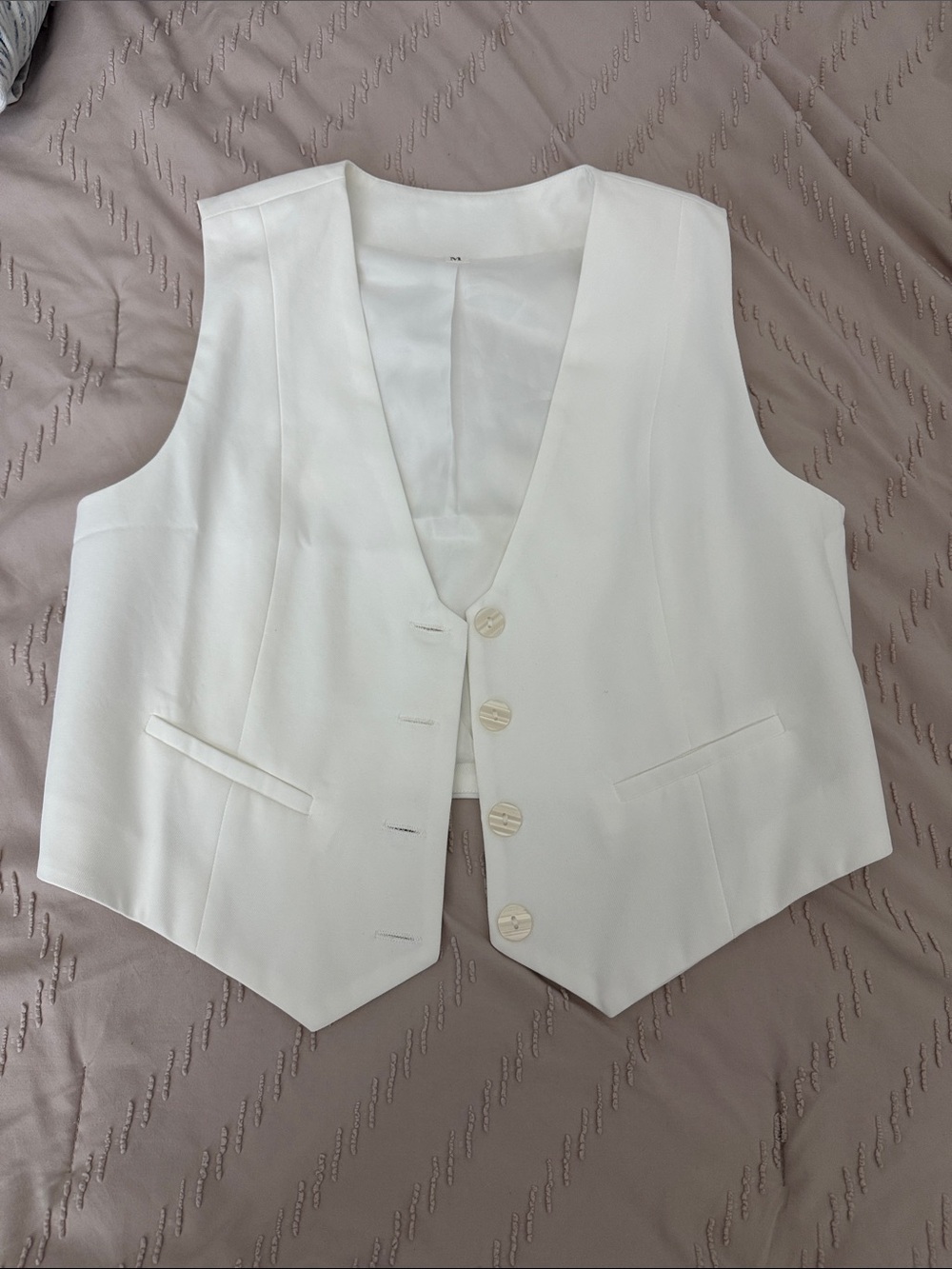 Crisp White V-Neck Button Vest